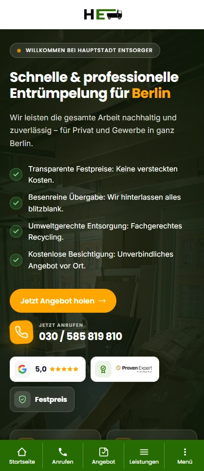 Die mobile Website von Hauptstadt Entsorger